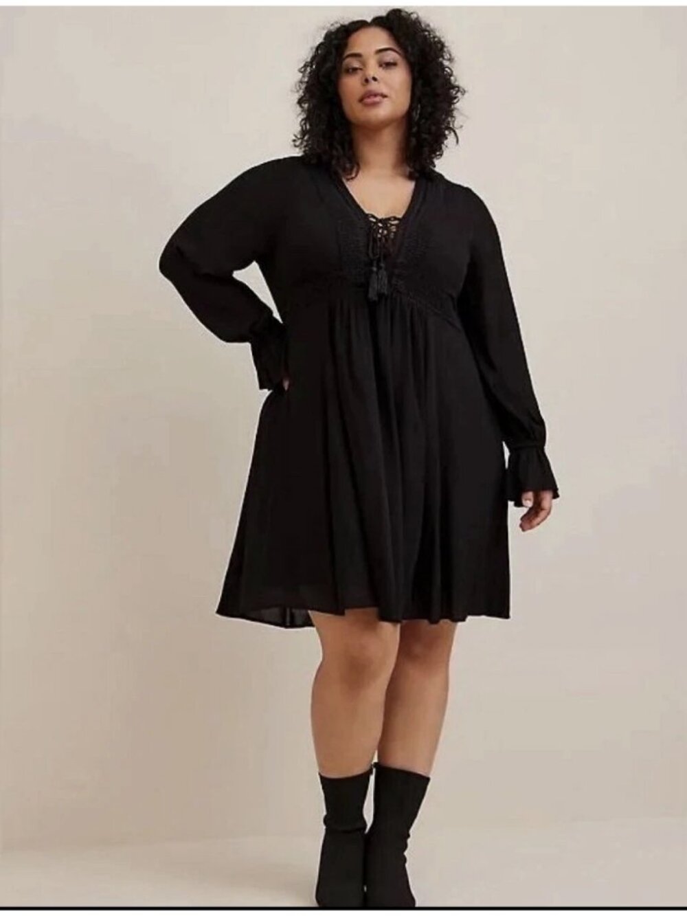 Torrid Mini Gauze Lace Up Skater Dress